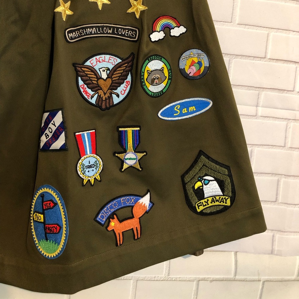 Mira Mikati Green Embroidered Scout Patches Pockets Elastic Waist Lined Skirt 4 - Picture 6 of 16